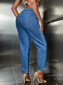 SHEIN SXY Slant Pocket Mom Fit Jeans - Medium Wash - View 2