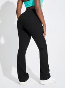 Slaydiva 斜口袋牛仔喇叭褲 - 黑色 - 查看 2