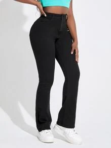 Slaydiva 斜口袋牛仔喇叭褲 - 黑色 - 查看 4