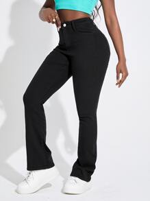 Slaydiva 斜口袋牛仔喇叭褲 - 黑色 - 查看 5