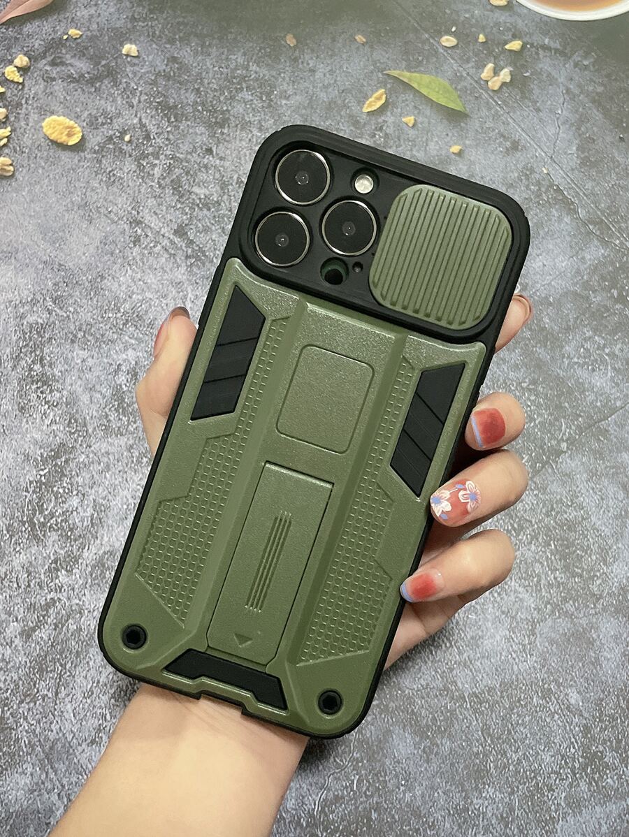 Minimalist Print Phone Case With Stand - Green - View 1