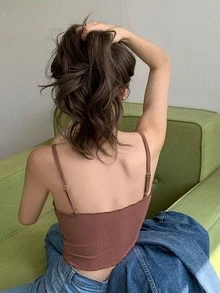 Solid Crop Cami Top - Brown - View 2