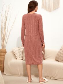 SHEIN Maternity Nursing Lounge Dress - Redwood - View 2