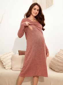 SHEIN Maternity Nursing Lounge Dress - Redwood - View 3