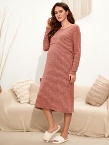 SHEIN Maternity Nursing Lounge Dress - Redwood - View 5
