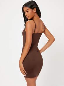 SHEIN BASICS Đầm màu trơn Giải trí - Màu nâu Sô-cô-la - Xem 2