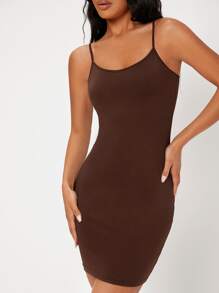 SHEIN BASICS Đầm màu trơn Giải trí - Màu nâu Sô-cô-la - Xem 5