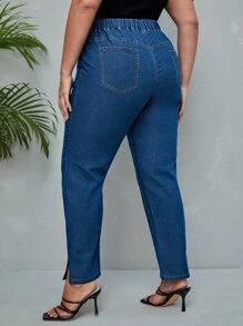 EMERY ROSE Plus Elastic Waist Mom Fit Jeans - Dark Wash - View 2
