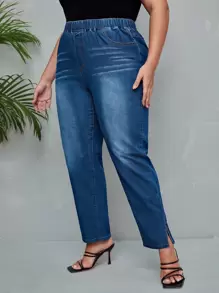 EMERY ROSE Plus Elastic Waist Mom Fit Jeans - Dark Wash - View 5