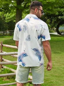 Manfinity Men Plus Crane And Tropical Print Button Up Shirt - White - View 2