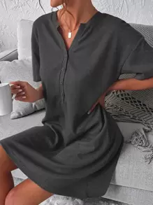 CoupledUp 半扣露肩睡裙，宽松睡裙 - 深灰色 - 查看 3