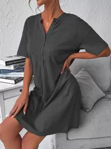 CoupledUp 半扣露肩睡裙，宽松睡裙 - 深灰色 - 查看 6