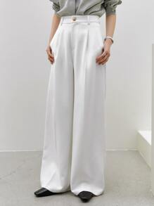 Dazy-Less Slant Pocket Fold Pleated Tailored Trousers - White - View 4