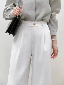 Dazy-Less Slant Pocket Fold Pleated Tailored Trousers - White - View 8