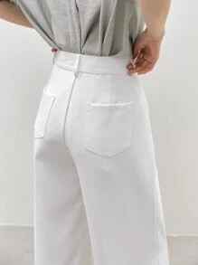 Dazy-Less Slant Pocket Fold Pleated Tailored Trousers - White - View 10