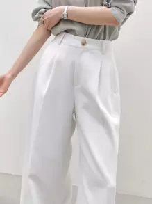 Dazy-Less Slant Pocket Fold Pleated Tailored Trousers - White - View 11