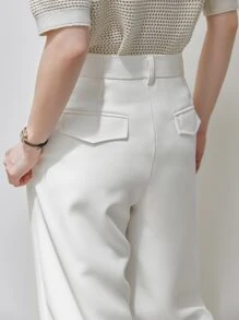 Dazy-Less High Waist Fold Pleated Trousers Without Belt - White - View 2