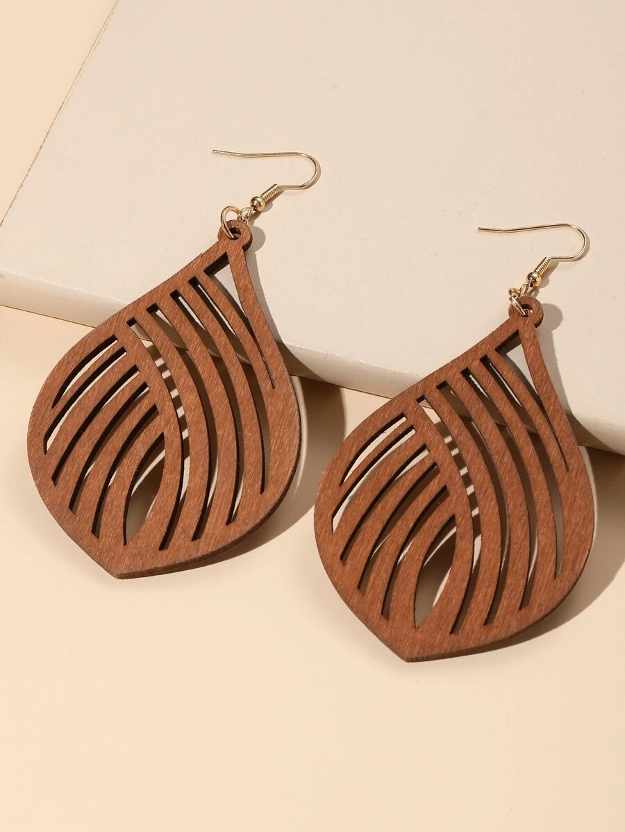 鏤空水滴形耳墜 - 綠色 - 查看 1