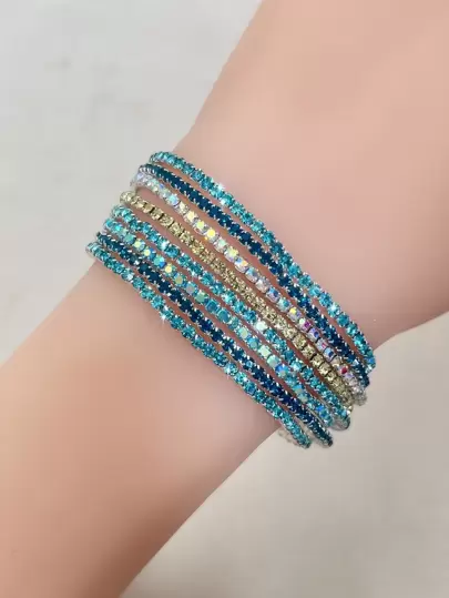 8pcs/Set 2mm Ultra-Thin Crystal Bracelet, Multicolor Minimalist Versatile Women's Bracelet, Suitable For Vacation, Party, Gathering