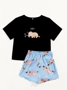 Conjunto de pijama con estampado de dibujos animados - Multicolor - Ver 3