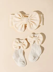 1pair Baby Bow Decor Socks & 1pc Headband - Apricot - View 1