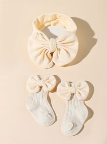 1pair Baby Bow Decor Socks & 1pc Headband - Apricot - View 2