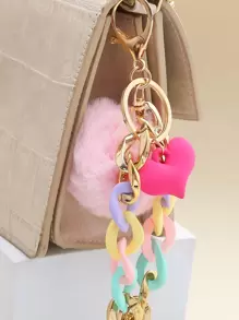 Llavero con pompones y encantos de corazón, accesorios de San Valentín para coche, mochila, escuela, gótico, Y2K, ideas de regalo de Navidad, accesorios para bolsos, cordones con portaidentificaciones, accesorios para coche, accesorios para maestros, amigos, hermanas - Dorado - Ver 3