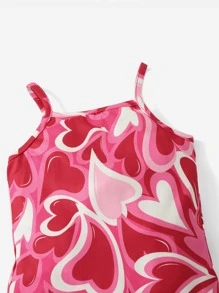 SHEIN Baby Girl Heart Print Cami Dress - Red - View 3