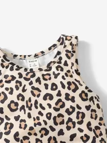 SHEIN Baby Girl Leopard Print Tank Top & Shorts - Khaki - View 3