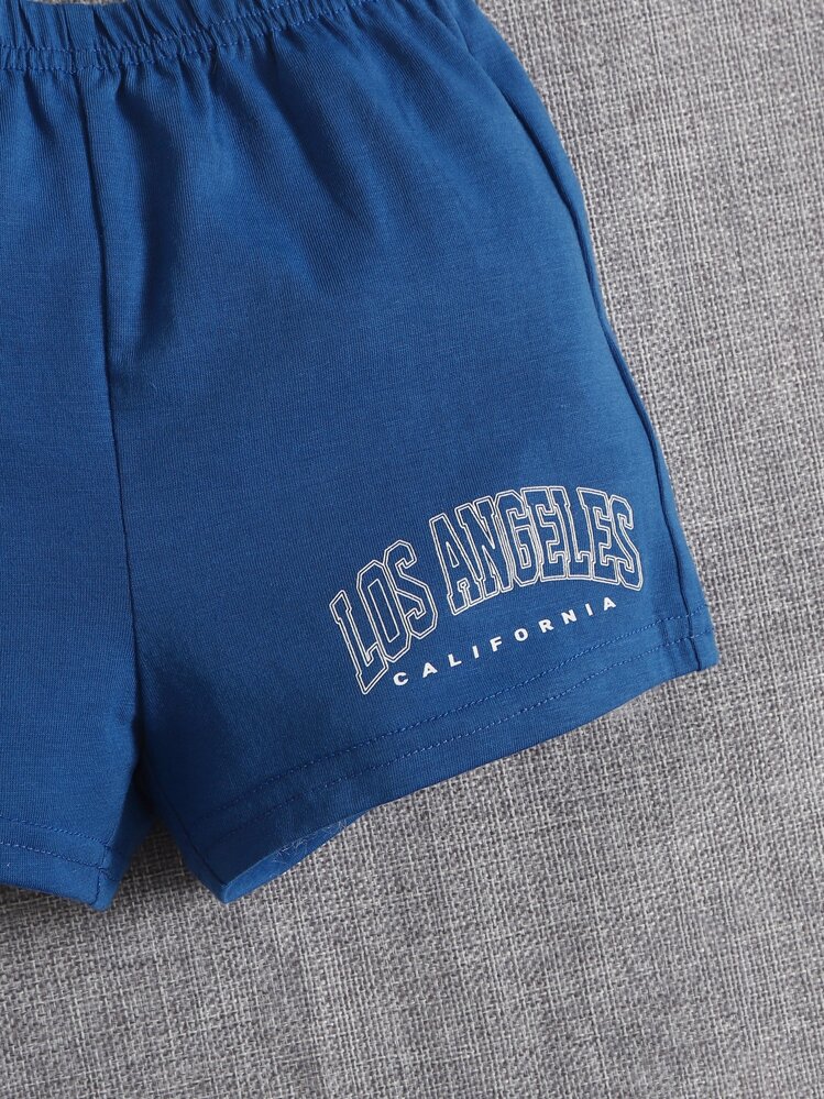 SHEIN Baby Girl Tank Top & Letter Graphic Shorts - Blue - View 4