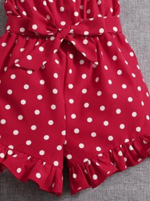 SHEIN بدلة رومبر للرضع بحزام وبطانة قصيرة ونقش نقطة مع حواف مطوية للفتيات الصغيرات