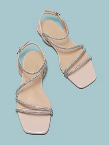 Flat Diamond Sandals Women's Fashionable Open-Toe Square Buckle Summer Sandals, New Arrival, Fairy-Style, Sexy, Thin-Strap, Plus Size Slip-On Women's Sandals - Apricot - View 6