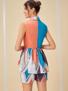 Let Them Stare Geo Print Zip Up Peplum Romper - Multicolor - View 2