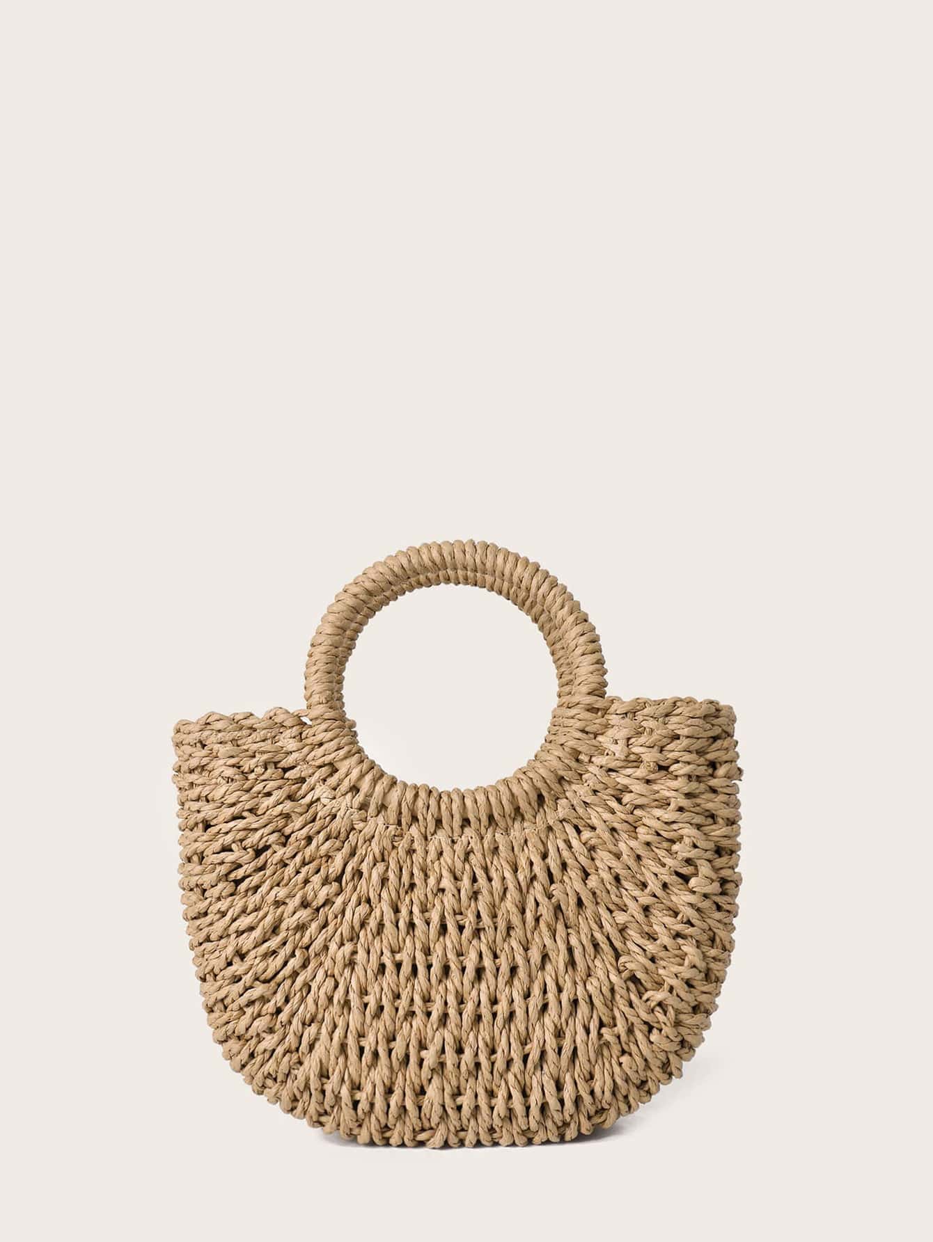 Round Top Handle Straw Bag For Women Woven Summer Bag Large Capacity Tote Bag For Half-Round Woven Straw Bag,Women's Summer Crossbody Bag,Casual Handbag For Mini Round Handle Straw Bag,Summer Essentials,Beach Essentials Women Bags For Vacation & Holiday,School Bag,Large Capacity,Portable,For Teen Girls Women College Students,Perfect For Office,College,Elementary School,Middle School,High School,Work,Business,Commute, Wicker Bag