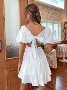 SHEIN Unity Solid Tie Back Flounce Hem Dress