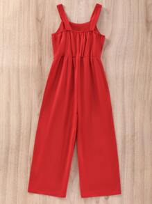 SHEIN Girls' Ruffle Trim Cake Printed Jumpsuit, Red Sleeveless Romper For Vacation & Outings, Summer - Red - View 2