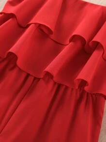 SHEIN Girls' Ruffle Trim Cake Printed Jumpsuit, Red Sleeveless Romper For Vacation & Outings, Summer - Red - View 5