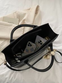 Túi xách nữ đa năng thời trang kèm khăn quàng cổ 2024 mùa hè mới về Bộ túi xách vuông công sở và túi đeo chéo, ví nơ thời trang cho nữ - màu đen - Xem 3