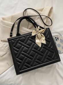 Túi xách nữ đa năng thời trang kèm khăn quàng cổ 2024 mùa hè mới về Bộ túi xách vuông công sở và túi đeo chéo, ví nơ thời trang cho nữ - màu đen - Xem 6