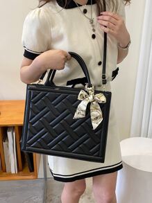 Túi xách nữ đa năng thời trang kèm khăn quàng cổ 2024 mùa hè mới về Bộ túi xách vuông công sở và túi đeo chéo, ví nơ thời trang cho nữ - màu đen - Xem 8