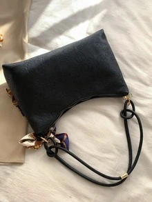 Cartoon Embossed Skinny Scarf Decor Bag - Black - View 2