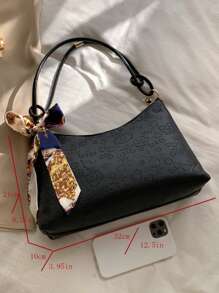 Cartoon Embossed Skinny Scarf Decor Bag - Black - View 6