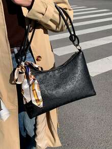 Cartoon Embossed Skinny Scarf Decor Bag - Black - View 7