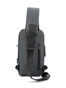 Bolso bandolera antirrobo con puerto de carga USB, impermeable, a prueba de arañazos, mochila ligera para el hombro, bolso de pecho, regalo para hombres en el Día de San Valentín, el Día del Padre, bolso de verano para la universidad, papá - Gris - Ver 2