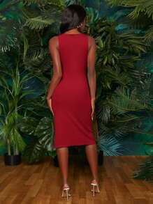 SHEINNeu Split Hem Tank Dress - Red - View 2