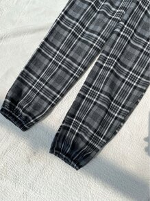 Plaid Elastic Waist Sleep Trousers - Dark Grey - View 4