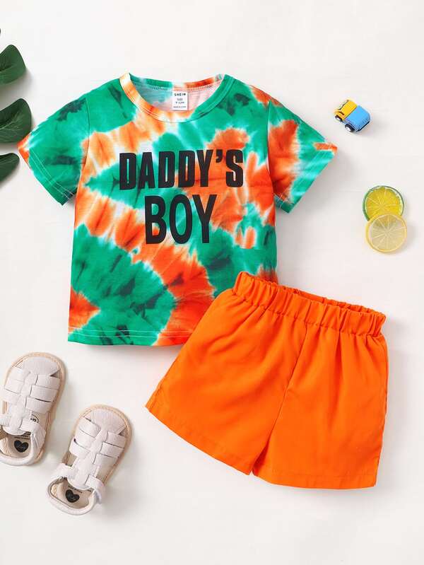 Baby Boy Tie Dye & Letter Graphic Tee & Shorts SHEIN USA