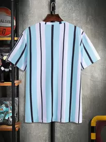 Manfinity Homme Men Vertical Striped & Letter Graphic Casual Short Sleeve Tee, Boyfriend Gift - Multicolor - View 2