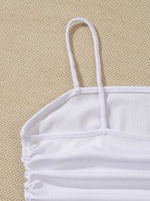 INAWLY Solid Ruched Side Crop Cami Top - White - View 4