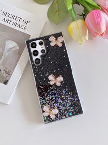 1 pieza Funda de teléfono de TPU con estampado de mariposa y cielo estrellado soñador compatible con teléfonos Samsung - Negro - Ver 2